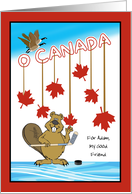 O Canada Day for Friend Custom Front with Beaver Hockey Theme card
