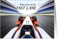 Grandson 17th Birthday with Race Car in the Fast Lane card