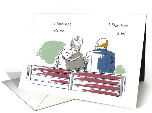 Romance Message Mixed Race Gay Couple on Park Bench card (1752964)
