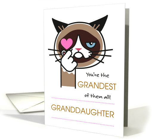 Older Granddaughter Valentine's Day with Grumpy Cat Finger Heart card