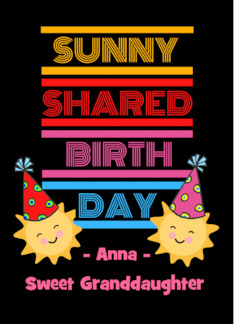 Granddaughter Shared Birthday Custom Front Cute Suns in Party Hats