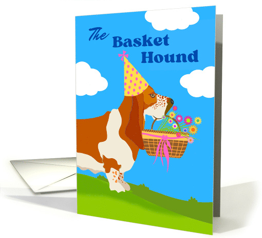 Birthday with Cute Basket Basset Hound in Party Hat... (1754488)