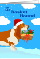 Christmas with Cute Basket Basset Hound with Holiday Basket card