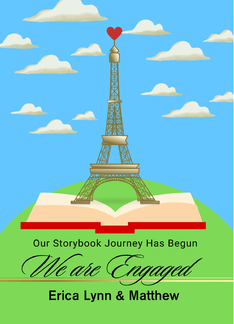 We are Engaged Custom Front Eiffel Tower with Heart and Storybook
