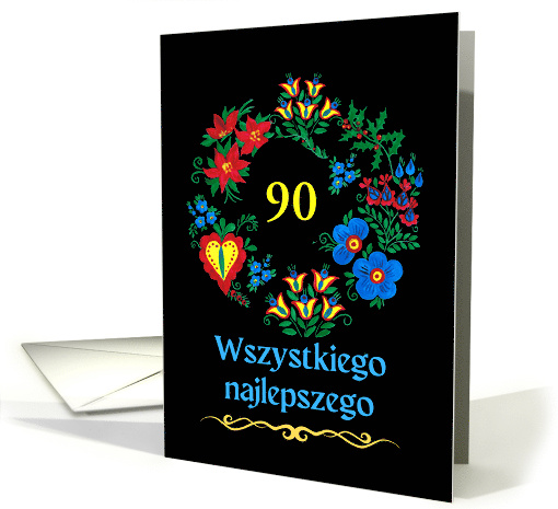 90th Birthday Polish Custom Front Add the Year with Floral Wreath card