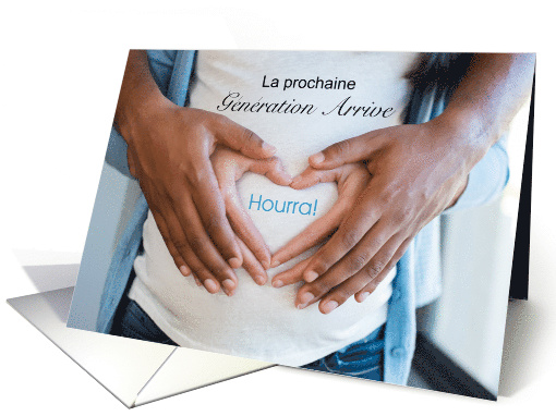 French We're Expecting Baby Announcement with Couple's Hands card