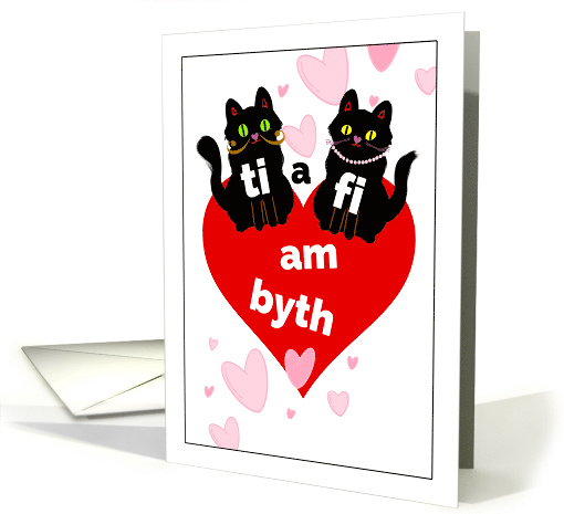 Welsh St Dwynwen's Day with Cute Black Cat Couple Ti a Fi am Byth card