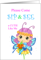 For Girl Sip and See Baby Shower Party Invitation with Cute Butterfly card