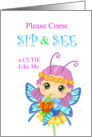 For Girl Sip and See Baby Shower Party Invitation with Cute Butterfly card