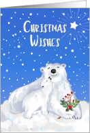 Christmas Wishes with Baby Polar Bear Kissing Its Mother in the Snow card