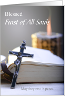 Feast of All Souls with Crucifix on Bible and Lit Candle card