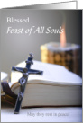Feast of All Souls with Crucifix on Bible and Lit Candle card