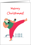 Merry Christmas with Santa Kicking and Boxing card