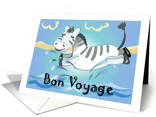Bon Voyage with Cute Zebra Jumping in Water Illustration card
