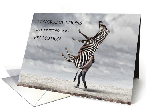 Promotion Congratulations with Woman Lifting up Zebra card (1897034)