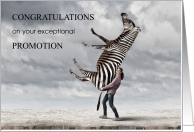 Promotion Congratulations with Woman Lifting up Zebra card