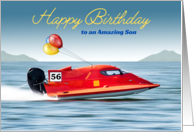 For Son 56th Birthday with a Red High Performance Race Boat card