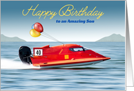 For Son 40th Birthday Custom Year High Performance Racing Boat card