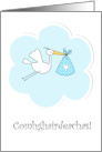 Irish Gaelic New Baby Boy Congratulations Cute Stork card