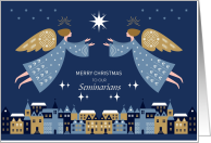Seminarians Christmas Angels Star and Folk Art Village card