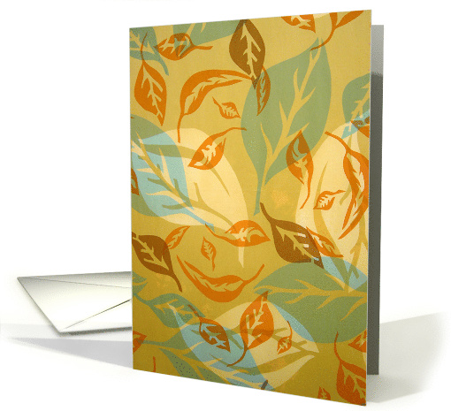 Thanksgiving Foliage Falling Leaves Hand Printed Fabric Design card