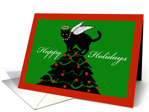 Happy Holidays Cat Angel Topper on Christmas Tree card (305639)