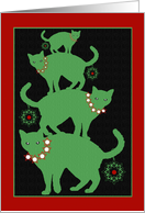 Christmas with Stacked Cat Tree and Snowflake Ornaments on Tails card