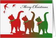 Christmas Wishes with a Trio of Cats with Bells and Birds card