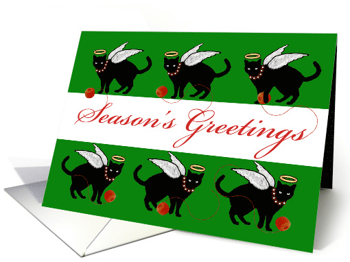Season's Greetings with Cat Angels and Balls of Red String card