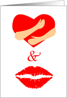 Valentine’s Day Hugs and Kisses with Heart Hug and Lipstick Lips card
