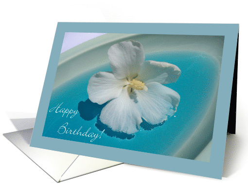 Mom Birthday with White Hibiscus Floating in Turquoise Water card