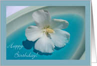 Mom Birthday with White Hibiscus Floating in Turquoise Water card