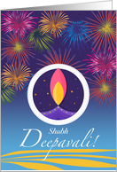 Shubh Deepavali with Diwali Fireworks and Diya Lamp card