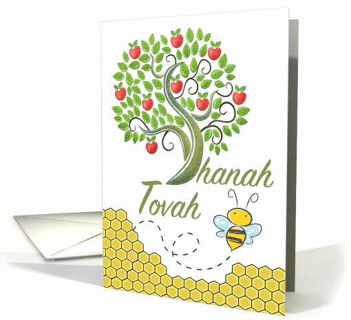 Rosh Hashanah Shanah Tovah with Apple Tree and Cute Bee card (486055)