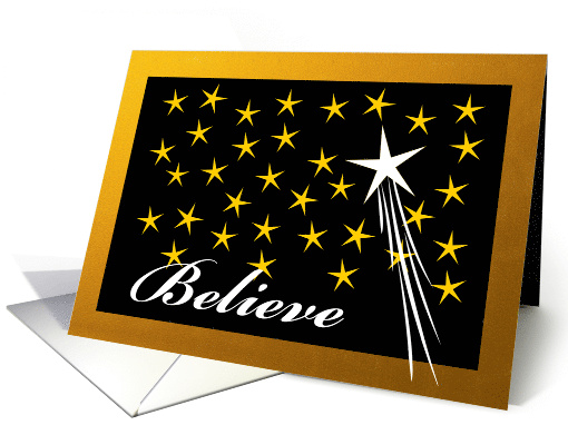 Believe for Christmas Shooting White Star with Yellow Gold Stars card