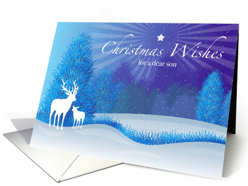 Christmas for Son with Buck and Fawn in the Snow at Night card