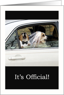 It’s Official Wedding Announcement with Corgi Dog Couple in Car card