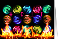 Happy Holi Festival of Colors and with Flames and Color Balls card