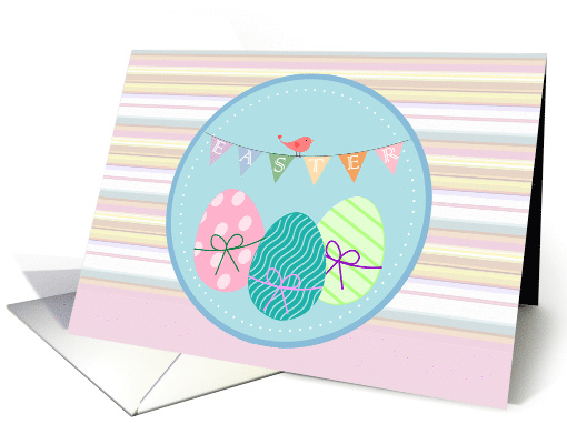 Easter Pennant Banner with Eggs in Ribbons and a Cute Bird card