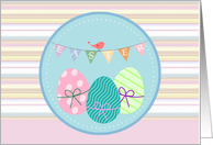Easter Pennant Banner with Eggs in Ribbons and a Cute Bird card