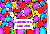 Easter for Godparents with Chick and Bunny in Nest of Dyed Eggs card