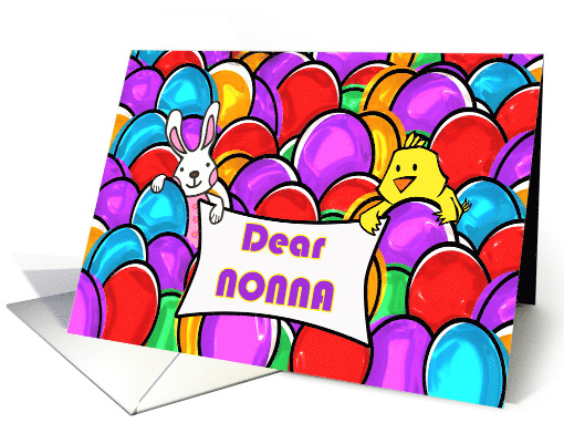 For Nonna Easter with Chick and Bunny Surrounded by Dyed Eggs card