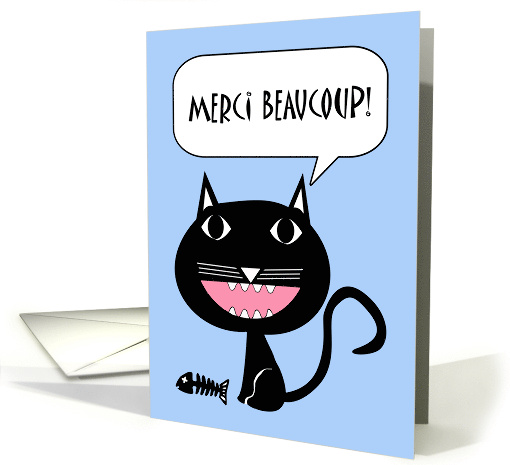 Merci Beaucoup Thank You For Dinner in French with Cat Cartoon card