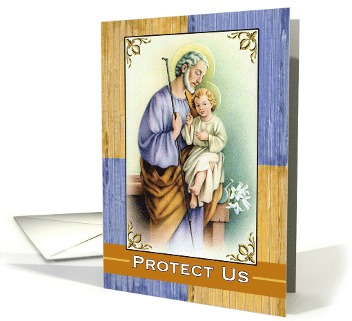 Saint Joseph's Day with Joseph and Child Jesus and Wood Grain card