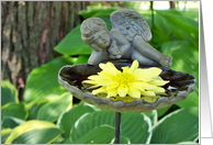 Sympathy for Loss of Pet Bird with Garden Cherub and Yellow Flower card