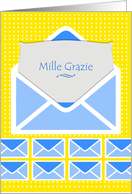 Mille Grazie Many Thanks Written in Italian with Blue and Yellow card