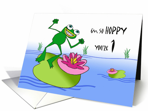 1st First Birthday, Hoppy Frog and Lily Pad in Pond card (655831)