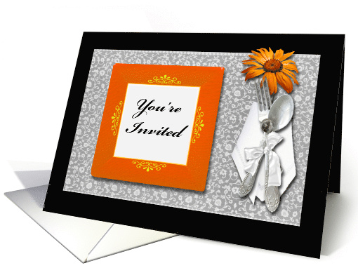 Rehearsal Dinner Invitation with Gold African Daisy Place Setting card