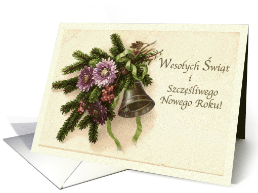 Vintage Polish Christmas Greens With Bell Floral Arrangement card