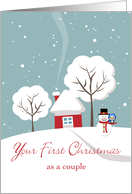 Your First Christmas as a Couple with Snowman and Blue Jay card